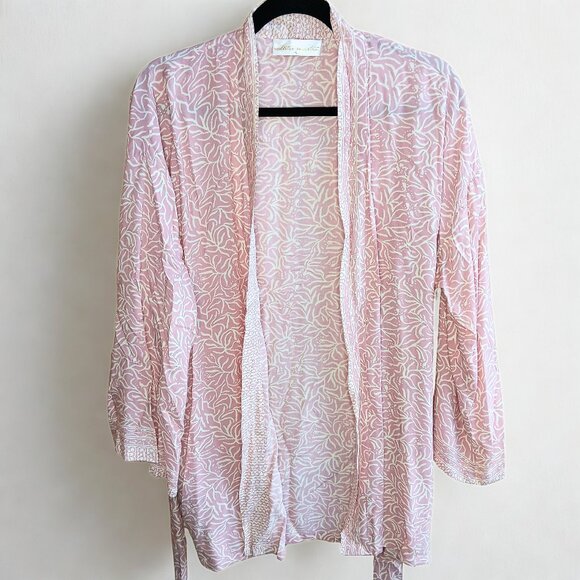 Natalie Martin Rayon Pink and White Sheer Kimono Cover Up - Picture 1 of 16